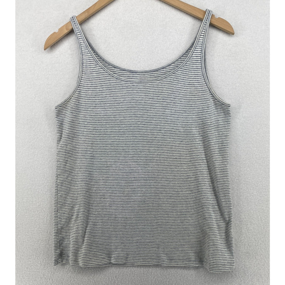 EILEEN FISHER Tank Top M Organic Cotton Jersey Striped Cami Scoop Neck Gray - Picture 1 of 13